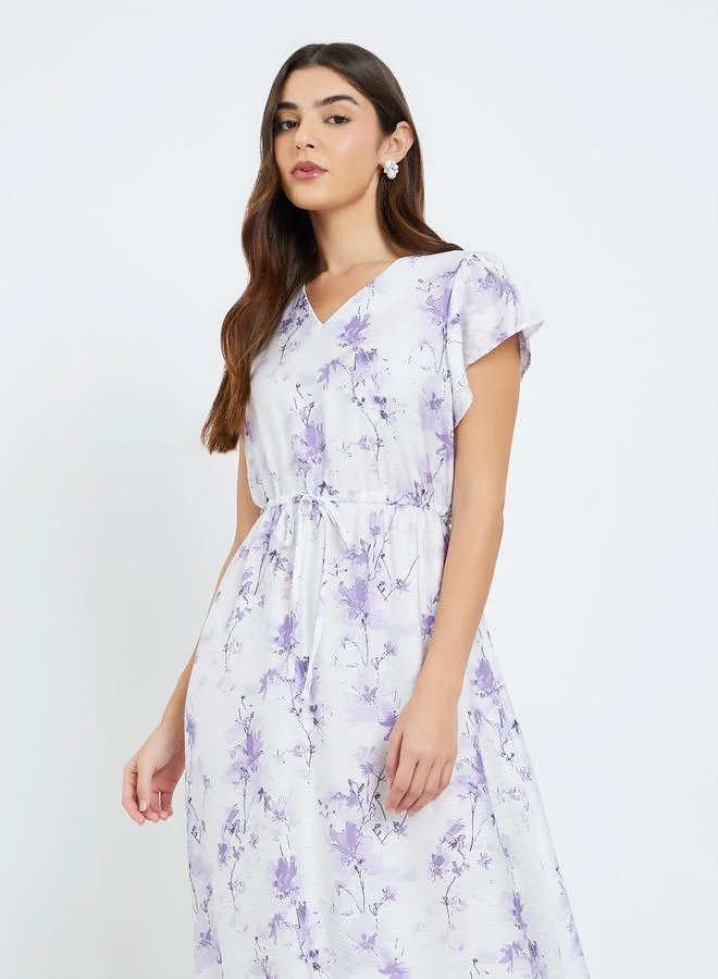 Styli Women Lilac Floral Print Short Sleeves Maxi Dress
